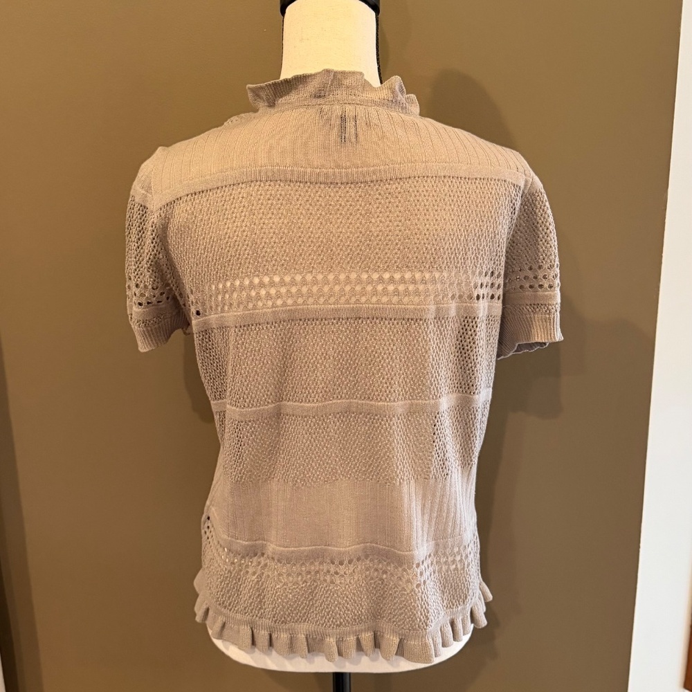 NWT AGB Tan Knit Crochet Ruffle Puff Sleeve, Size Large - Picture 4 of 14